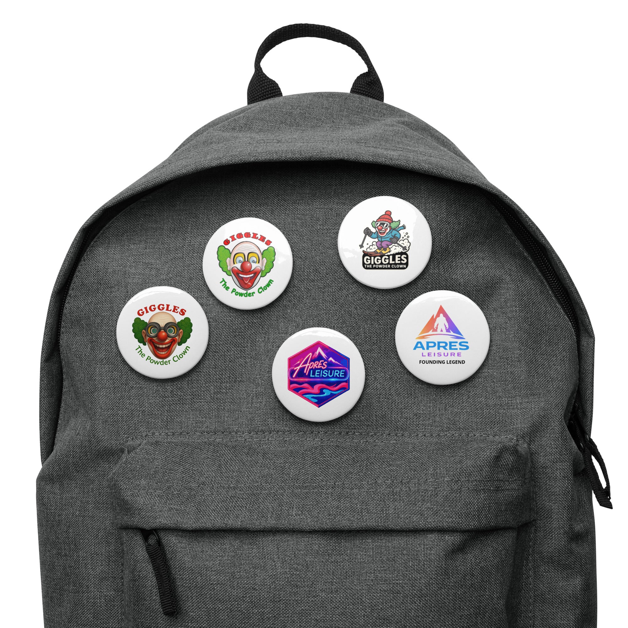 Flat-lay product display of the Apres Leisure Vanguard OG Button 5-Pack accessory set featuring ecosystem graphic assets.
