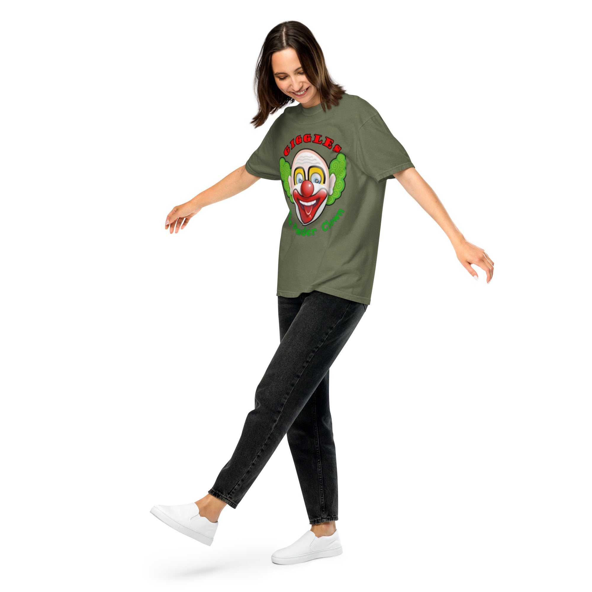Front view of the heavyweight garment-dyed Apres Leisure Terrain Tee in Military Green, featuring a relaxed-fit construction.
